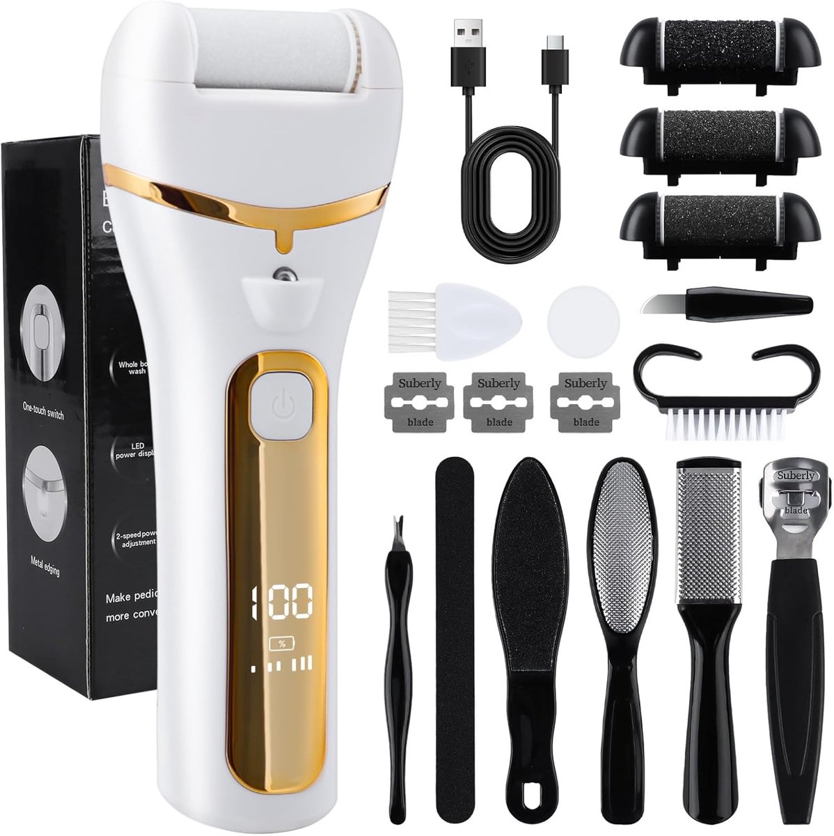 SnelShoppen - Elektrische Eeltverwijderaar, Professionele Callus Remover Set, IPX7 Waterproof, Oplaadbare Voetvijl, Eeltplaner, Scraper voor Voetverzo