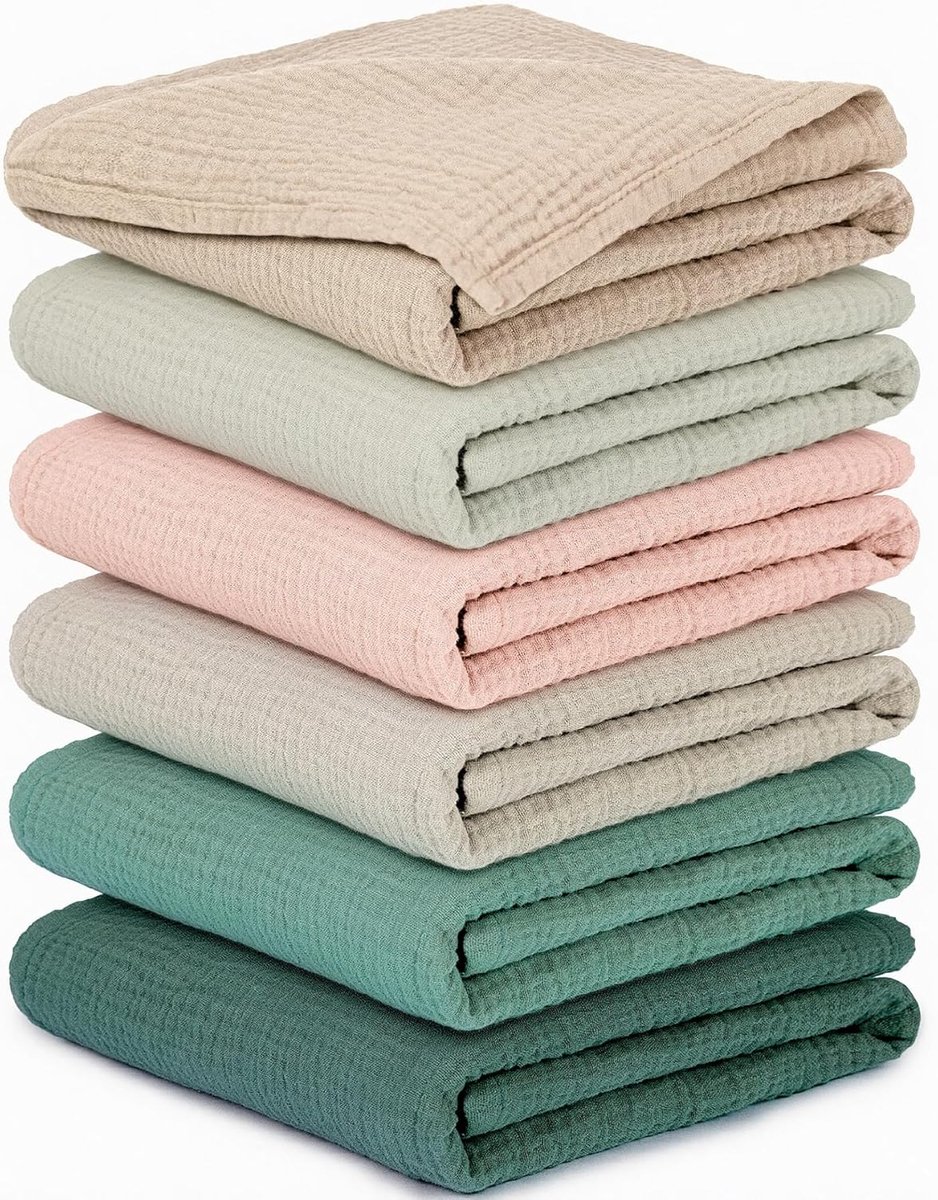 SnelShoppen - Musselintücher Baby Set van 6 Spuugdoeken 100% Katoen 60x60 cm Zacht Ademend Extreem Absorberend voor Jongens en Meisjes Ideaal voor Pas