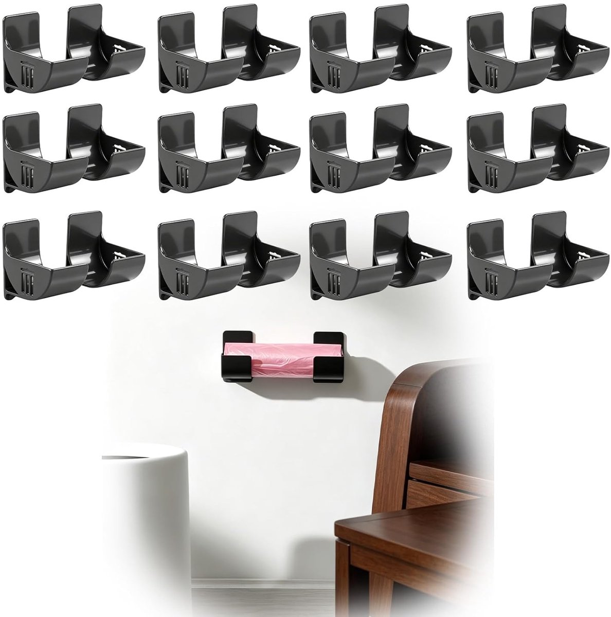 SnelShoppen - 12 Stuks Wandgemonteerde Afvalzak Houder, Geen Boren Nodig, Organizer voor Keuken, Woonkamer, Koelkastdeuren en Meer, Compact en Handig