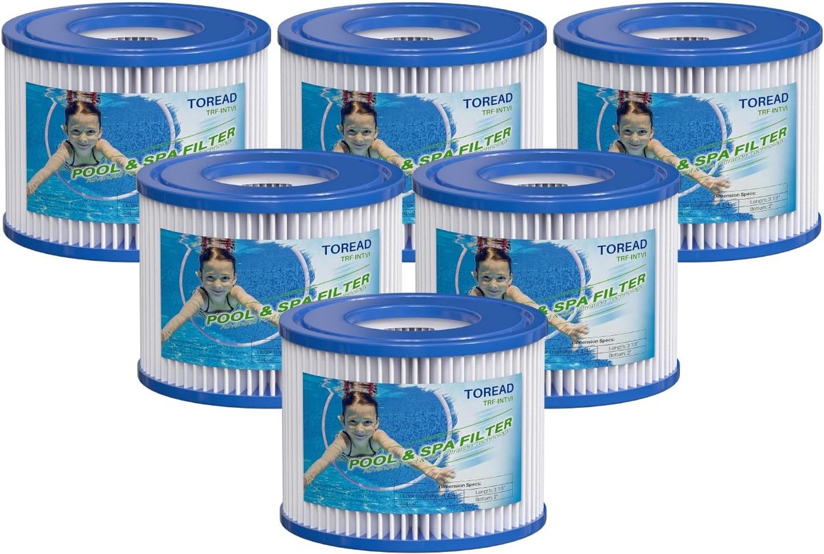 SnelShoppen - TOREAD Vervangingsfilter Type VI voor Inflatable Spa's - Pack van 6 - 3 1/8 inch x 4 1/4 inch - Compatibel met LayZ Spa en meer