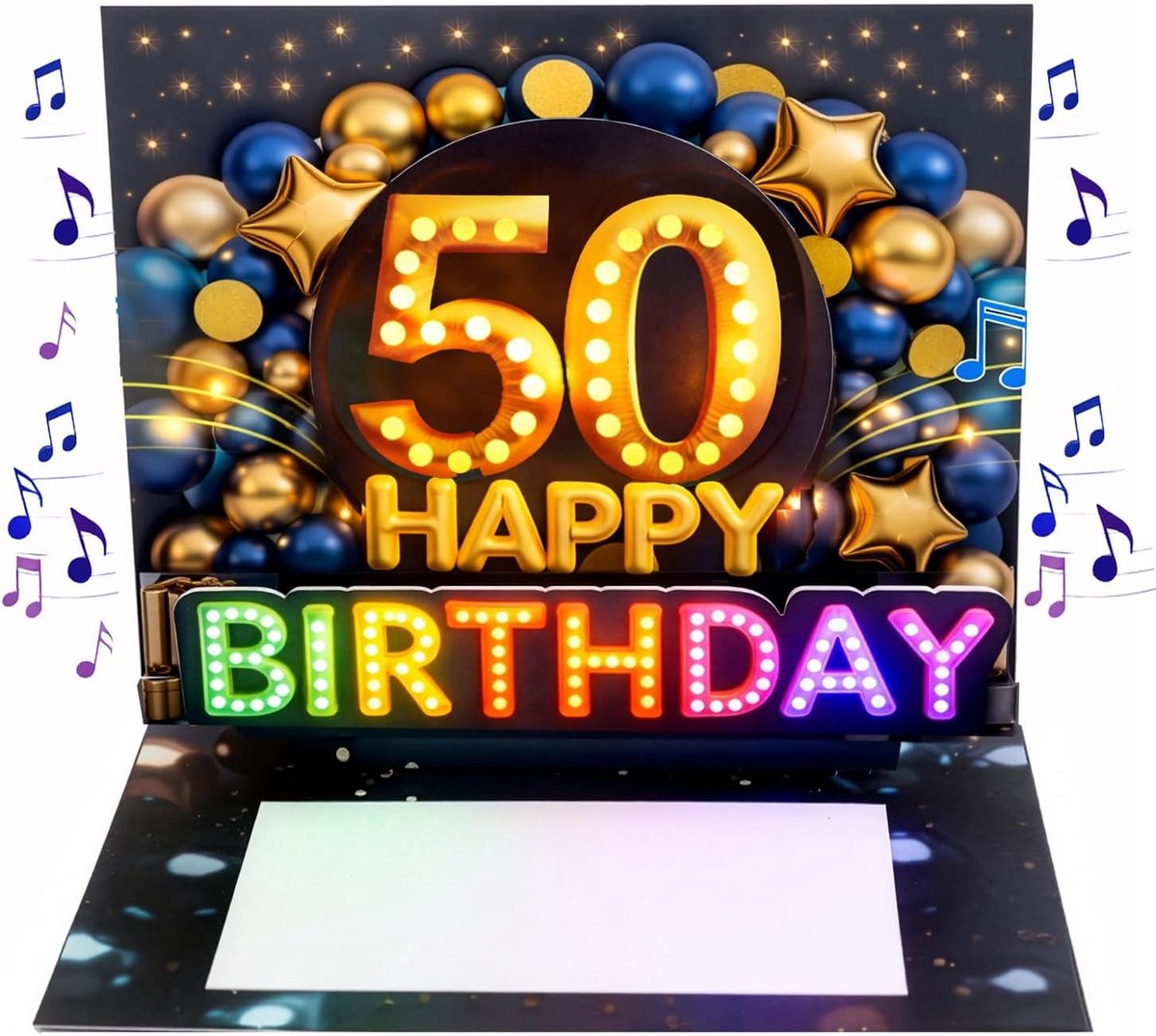 SnelShoppen - 3D Pop Up Verjaardagskaart 50 met Muziek en Licht - Unieke Verjaardagskaart voor Mannen - 20x15 cm met Envelop en Stickerset
