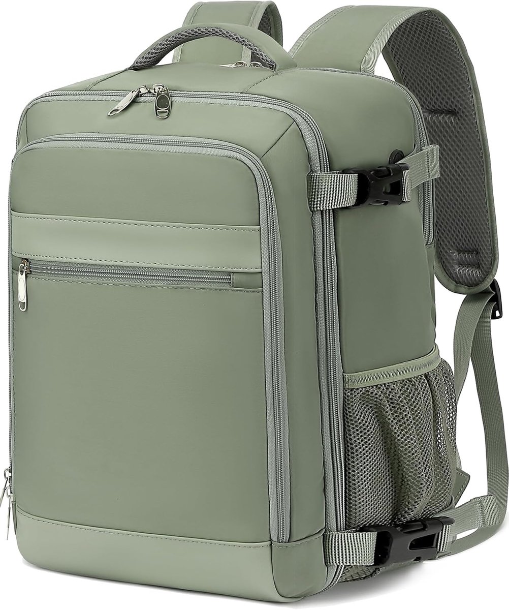 SnelShoppen - Cabin Bag 40x20x25 cm voor Ryanair - Onderzit Reisrugzak - Handbagage met Laptopvak - Ideaal voor 14 Inch Laptop - 20L - Groene Reistas