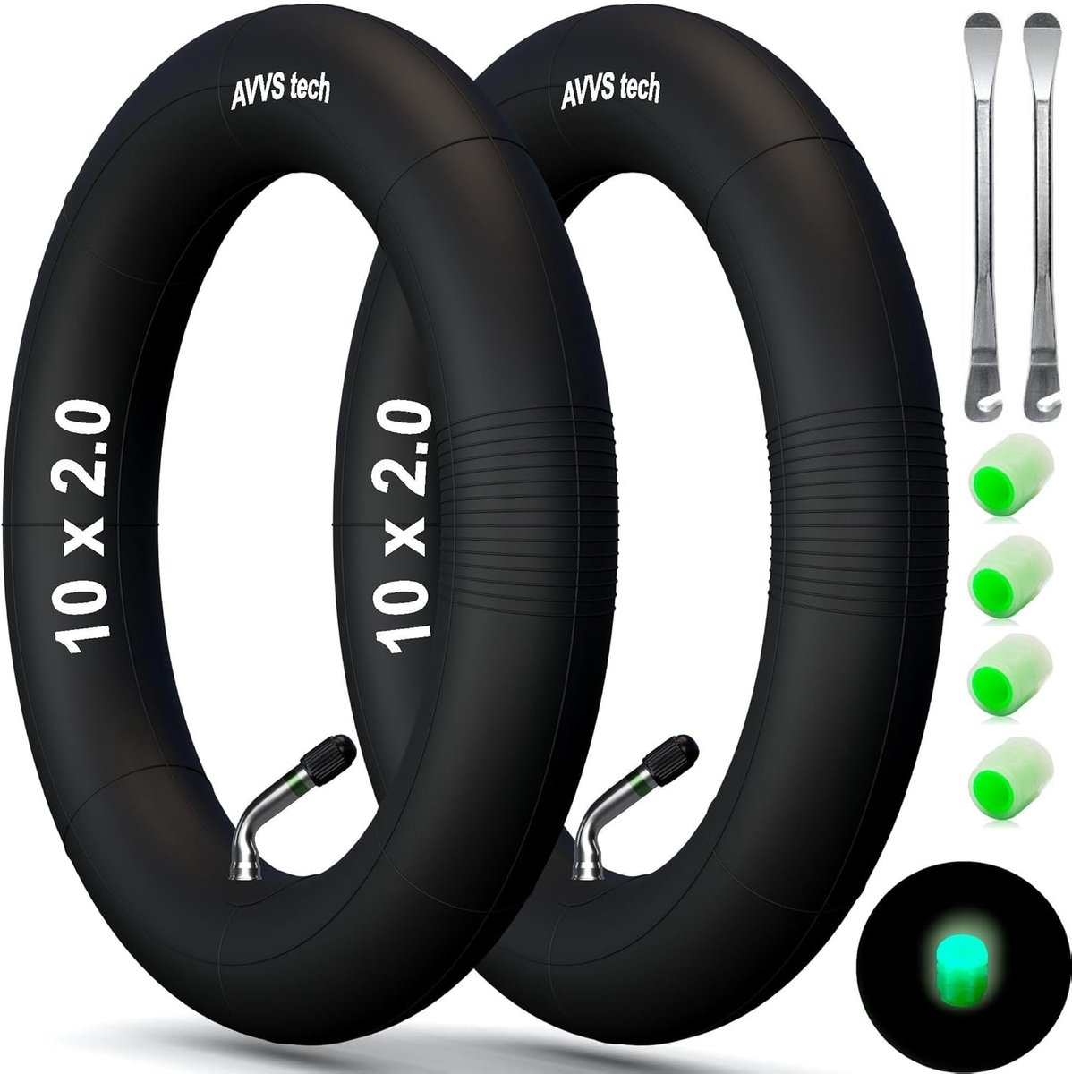 SnelShoppen - 10x2 54-152 Binnenband Kinderwagen 10 inch Set van 2 met 45° Bochtventiel en 2 Bandenheftangen - Duurzaam Butylrubber voor Stroller Band