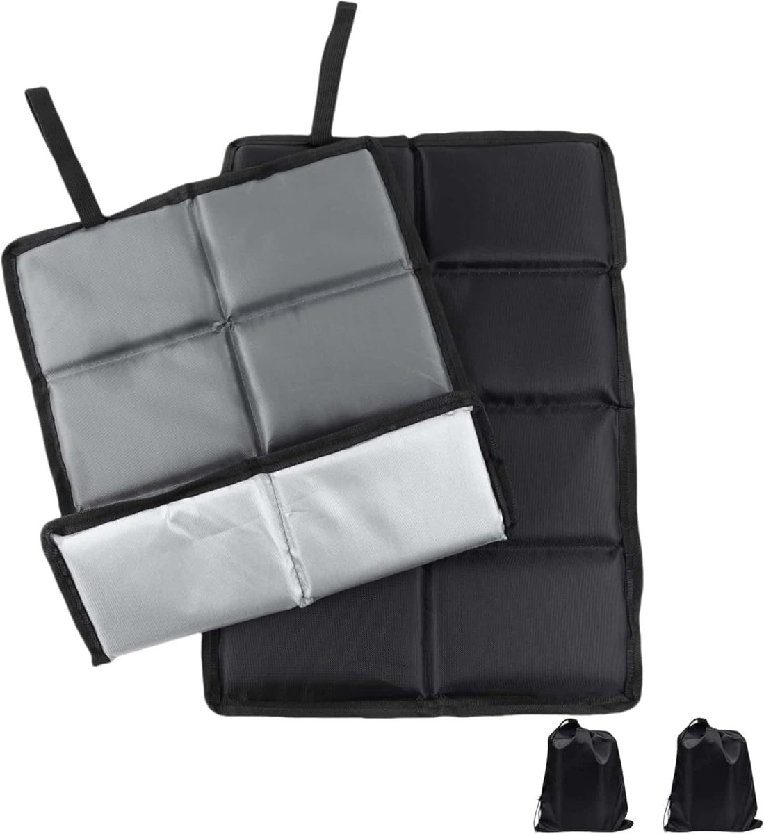Thijox - Set van 2 opvouwbare outdoor zitkussens 45x35 cm, waterdicht en thermo-isolatie, ideaal voor camping, wandelen en tuin, met draagtas en karab