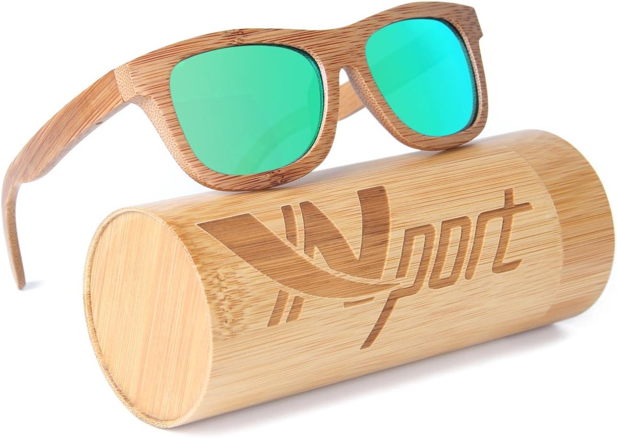 SnelShoppen - Classic Gepolariseerde Zonnebril met Bamboe Frame en Houten Coating voor Mannen en Vrouwen - Inclusief Gratis Bamboe Etui, Microvezeldoe