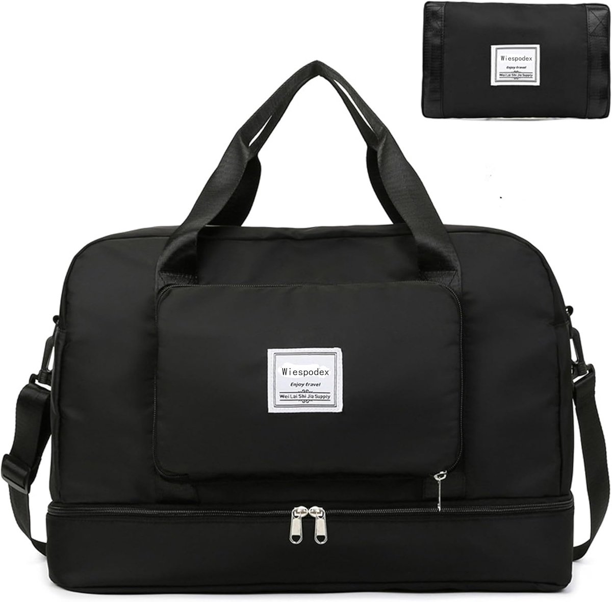 SnelShoppen - Handbagage Reisbagage 50x32x28.5cm, Vouwbare Reistas voor Mannen en Vrouwen, Zwart, Ideaal voor Korte Trips, Sport en Gym