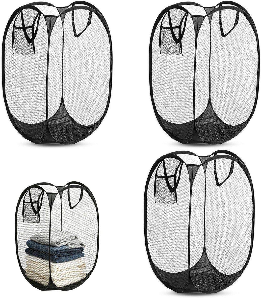 Opvouwbare pop-up wasmand van 75 liter met handvat, ademend mesh ontwerp voor badkamer en camping, ideaal voor wasgoed en organisatie