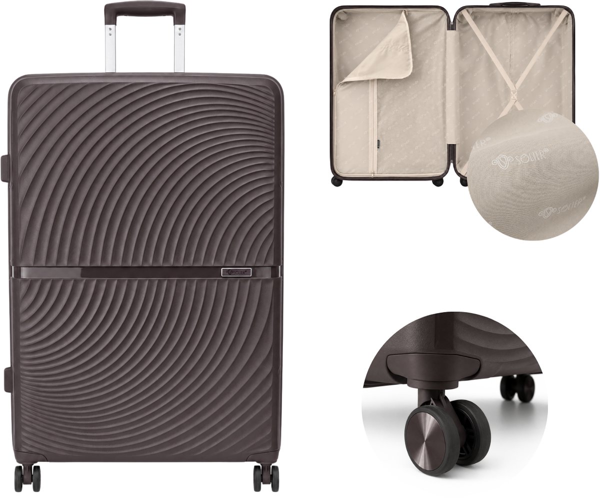 Solier TORIDE 23” – Middelgrote reiskoffer M – Chocoladebruin – Hardcase van PP – 8 zwenkwielen 360°