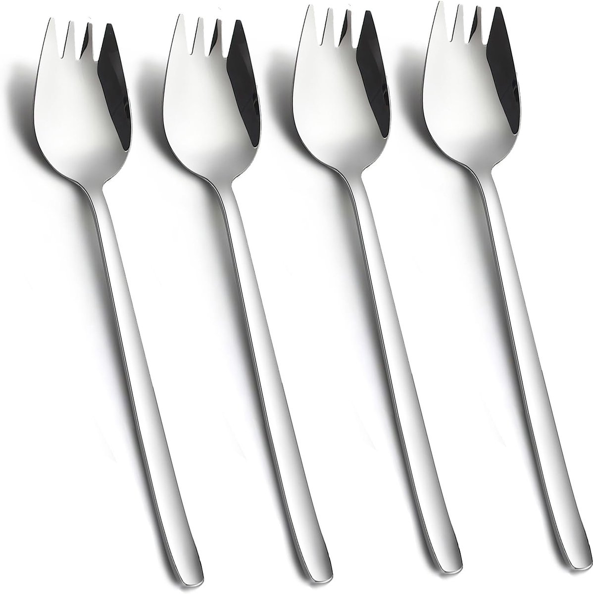 SnelShoppen - Set van 4 Sporks 18/10 RVS, 19cm Lange Handgreep, Multifunctionele Salade Vorken en IJslepels, Geschikt voor Salade, Fruit en Noodles, V