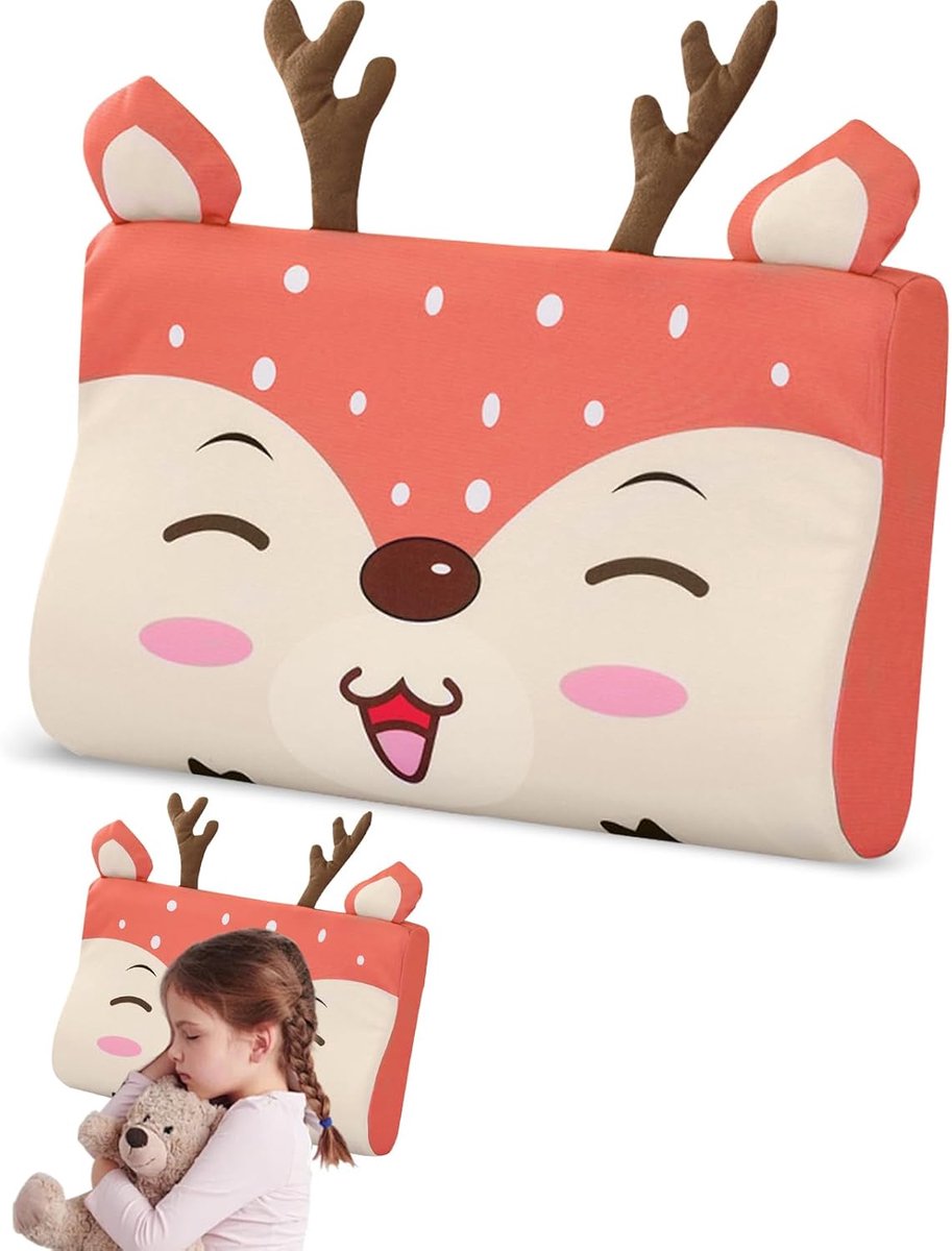 SnelShoppen - Kinderen Kussen, Ergonomisch Kinderkussen 46 x 26 x 7 cm, Comfortabel en Ademend, Geheugenfoam en IJszijde, Geschikt voor Kinderen, Hert