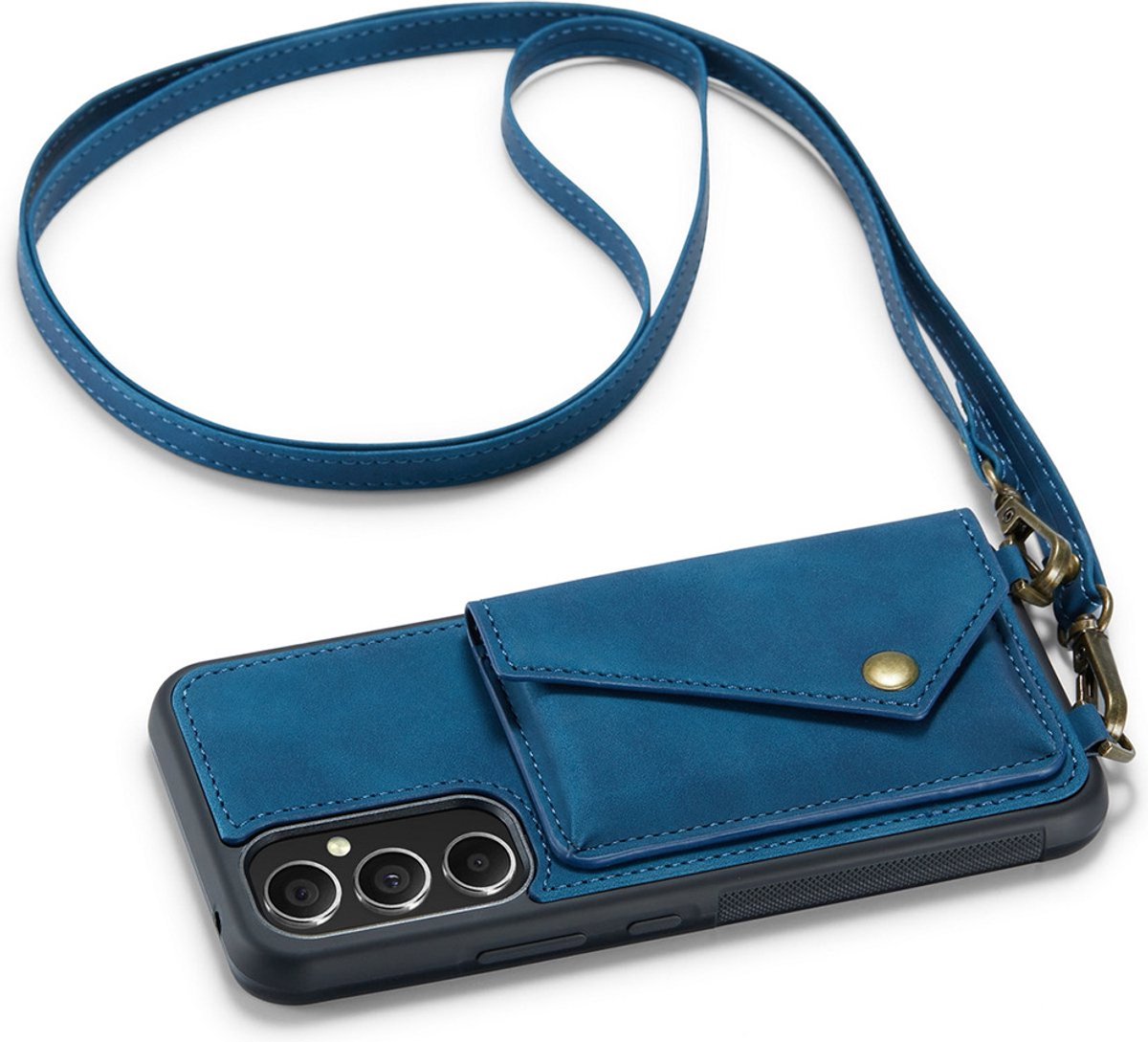 CaseMania Backcase hoesje geschikt voor Samsung Galaxy A54 - Effen Donkerblauw - Kunstleer