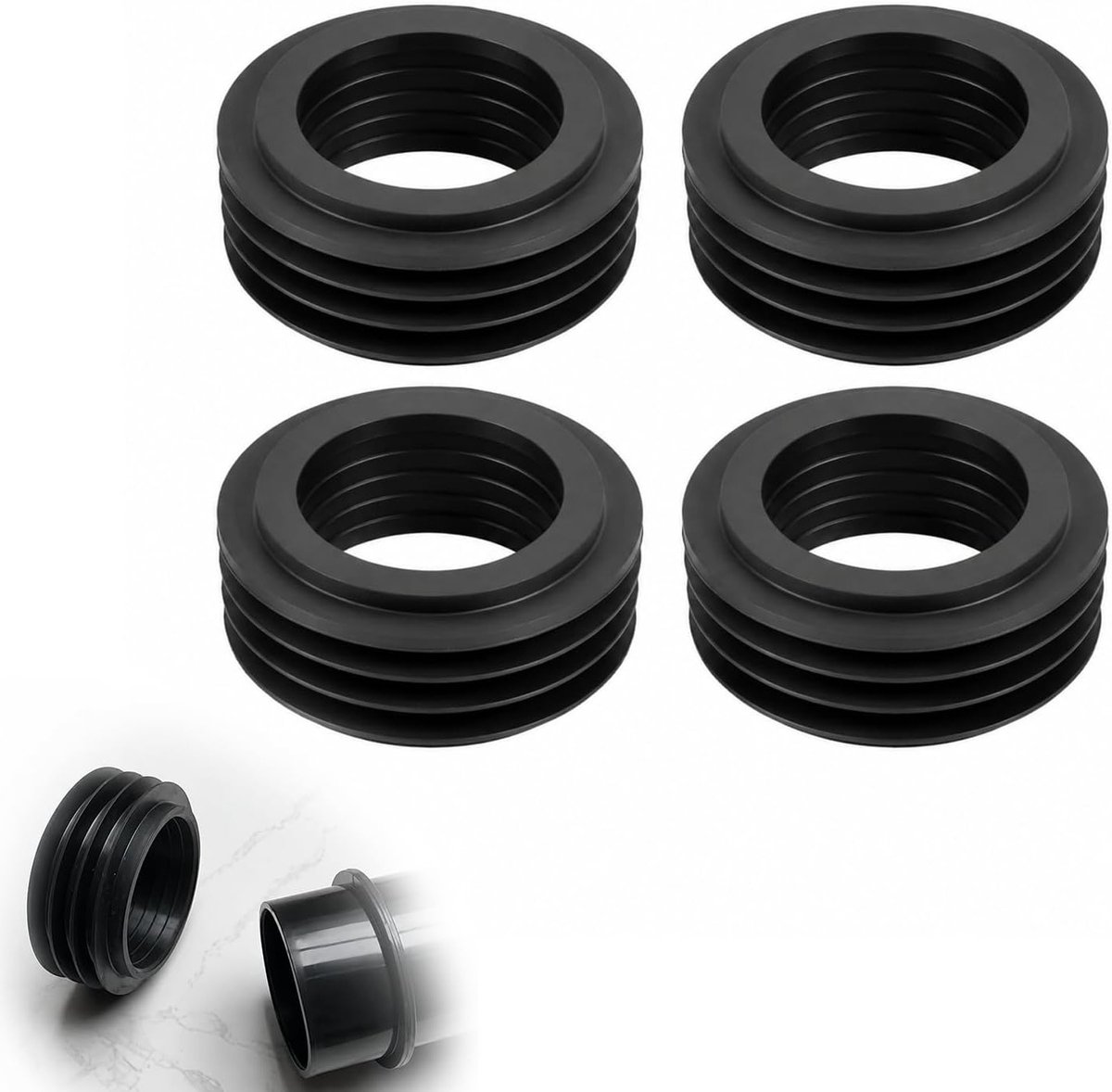 Afdichting voor inbouwspoelbak, rubberen manchet voor afvoerpijp, binnendiameter 36-45 mm, buitendiameter 60 mm, hoogte 26 mm, waterdichte verbinding, afvoeraccessoires en installatiehulpstukken