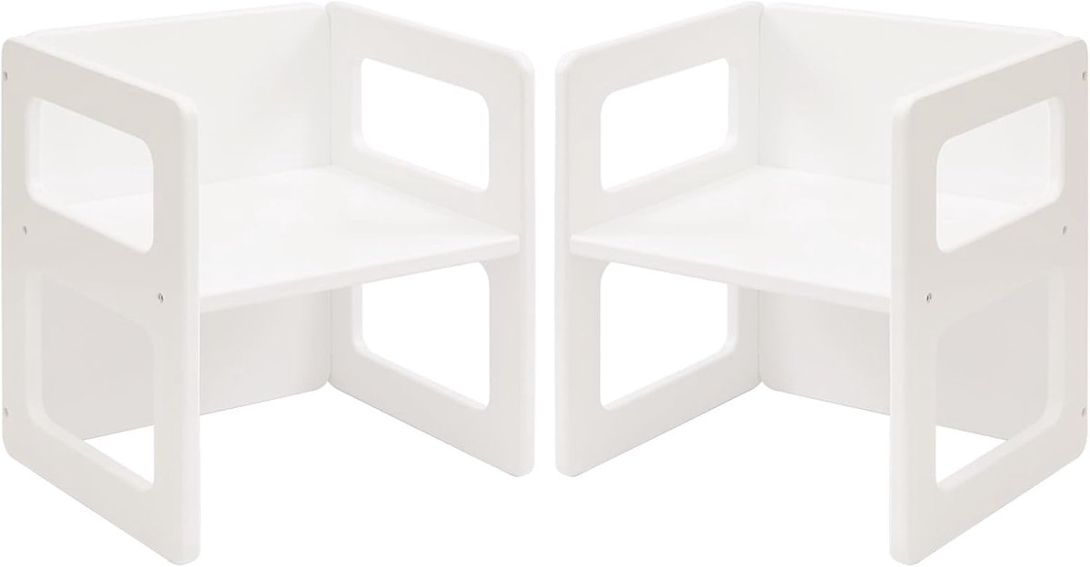 SnelShoppen - FUNLIO Kinderstoel van Hout (Set van 2), Wit - Montessori Stoelen voor Kinderen - Veilig en Gezond Grenenhout - Perfect voor Thuis, Scho