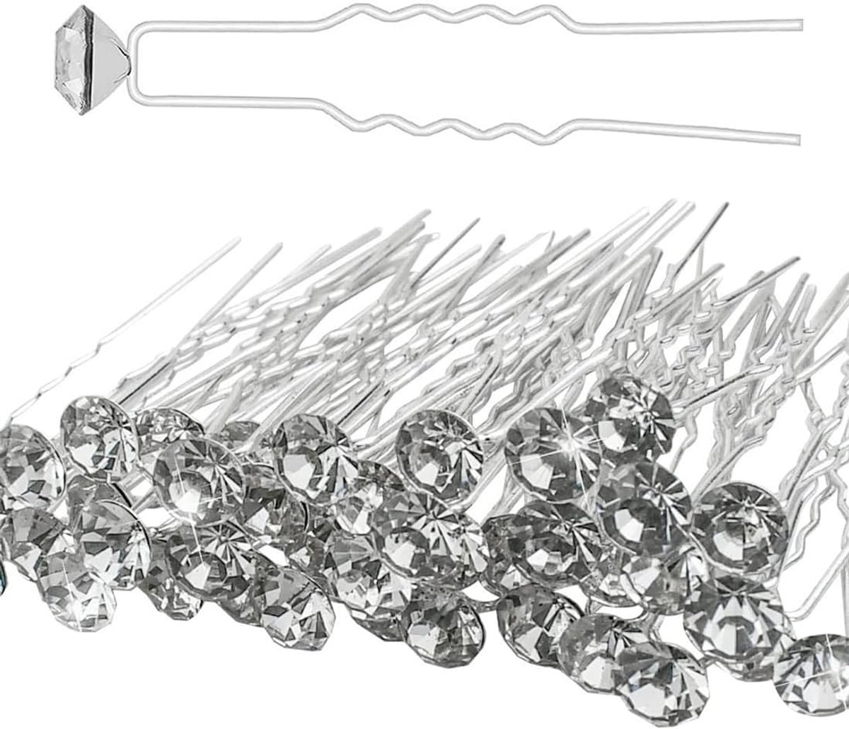 SnelShoppen - 30 Pcs Bruids Haarspelden U-Vormige Diamant Haarspelden Kristallen Bloem Haarspeld Wit voor Vrouwen Meisjes Bruiloft Bal