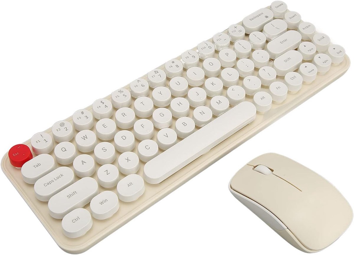 SnelShoppen - Draadloze Combinatie van Retro Toetsenbord en Stille Muis, 2.4G USB Ontvanger, Beige, Voor Computer PC Notebook, Energiezuinig en Draagb