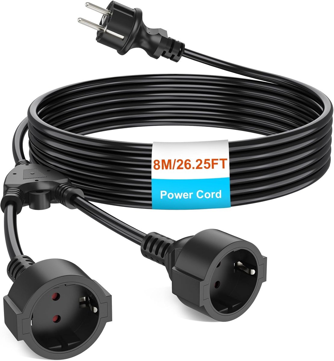 SnelShoppen - Safety Contact Extension Cable Outdoor 8m Schuko Plastic Kabel met Dubbele Stekker IP44 Voor Buiten, Tuin, Camping, 3 x 1.0 mm² Tot 250