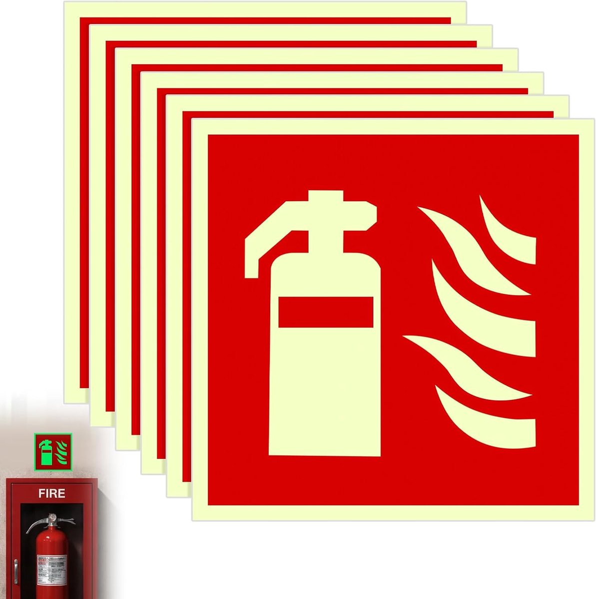 SnelShoppen - Brandblusser Signaalverlichting - 6 Stuks - Veiligheidsborden - Brandveiligheid - Heldere Kleur - Voor Thuis, Kantoor, en Evenementen