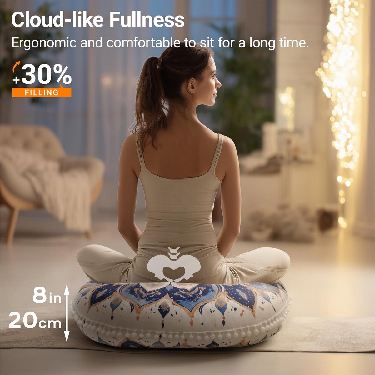 SnelShoppen - Meditatiekussen Rond Ø80cm - Wasbaar Yoga Kussen met Tassels - Ergonomisch Zithouding Kussen voor Binnen & Buiten, Bruin