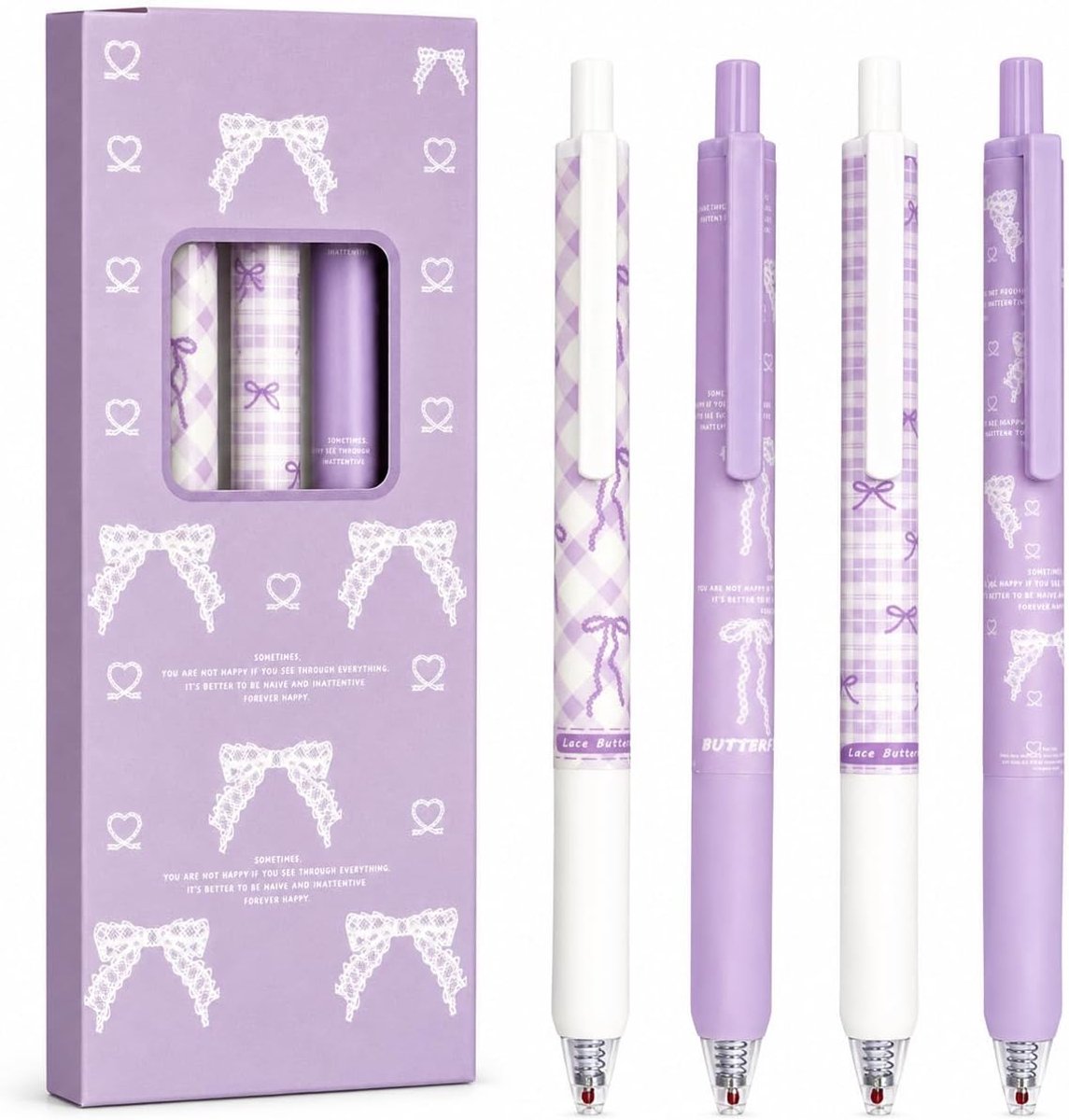 SnelShoppen - 4 Stuks Schattige Paarse Gelpennen met Intrekbare Punt, 0,5 mm Fijne Punt Zwarte Inkt, Kawaii Pennenset voor School, Kantoor, Notities e