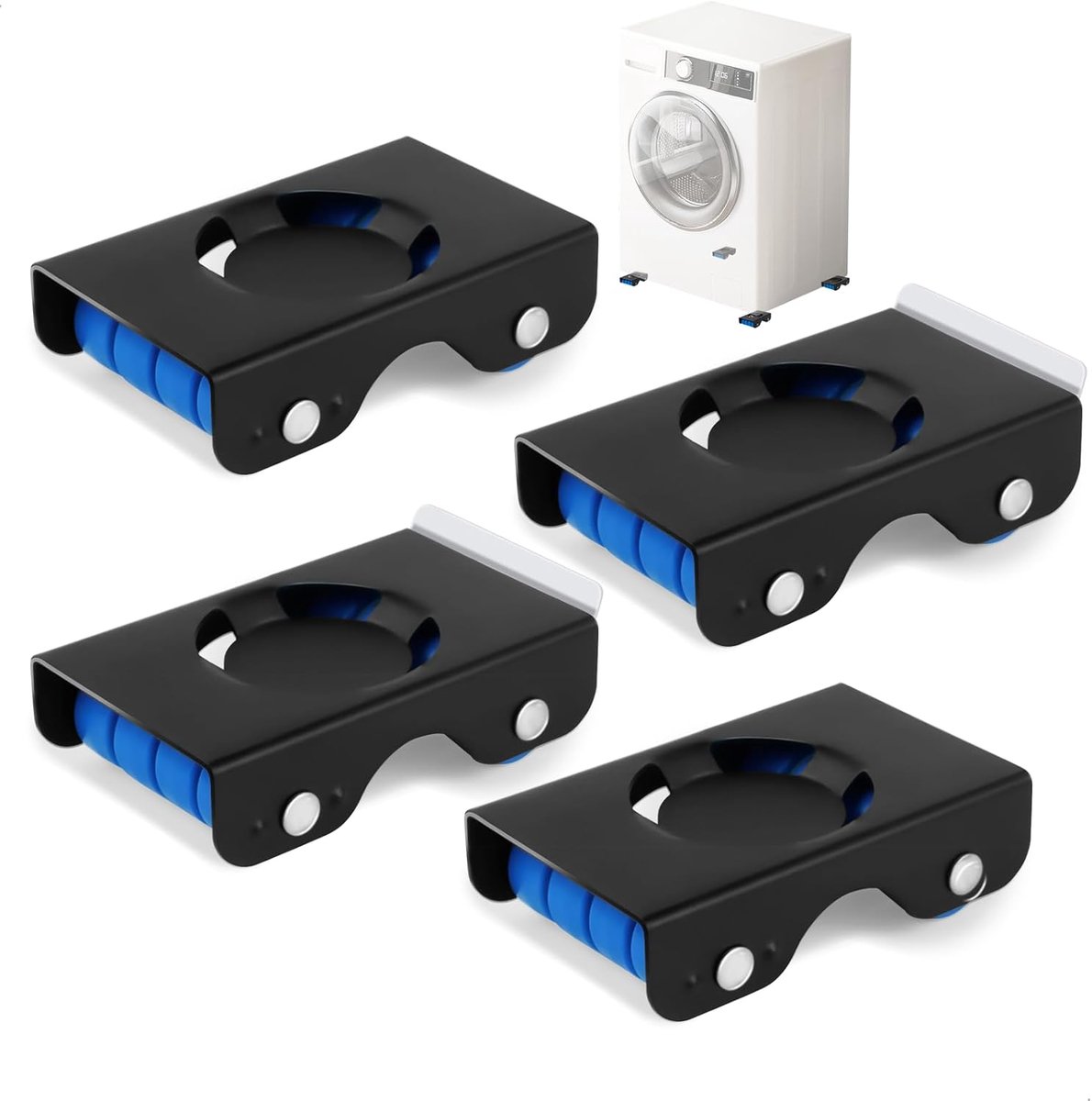 SnelShoppen - Washer Holder met Stille Rubber Wielen en Rem, Mobiele Basis voor Zware Huishoudelijke Apparaten, Universeel, 4 Stuks, Roestvrij, Laadca
