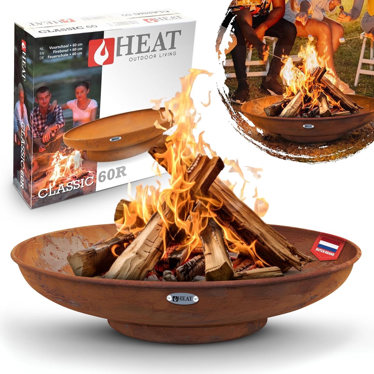 SnelShoppen - Fire Bowl 80cm Rust - Robuuste Tuin Vuurkorf van Poeder Coated Staal - Buitenhaard voor Feest, Camping, Tuin - 60x60x16cm