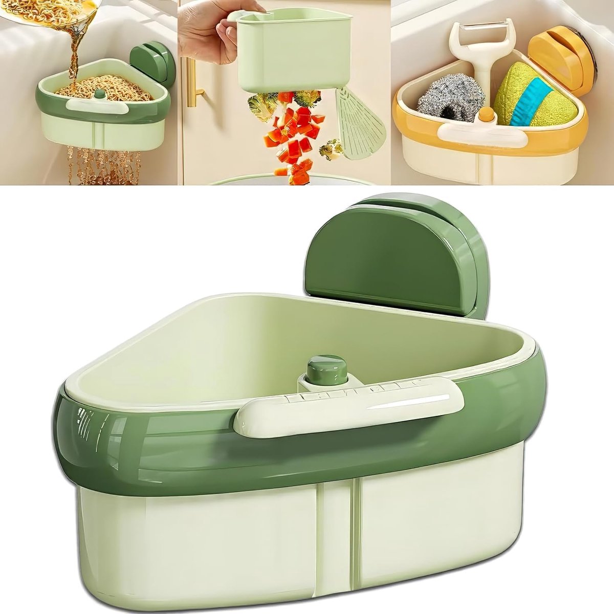 SnelShoppen - Sink Strainer Suction Cup Rack - Multifunctionele Hoekafvoerbak voor Keuken - Groene Drain Organizer zonder Boren - Triangular Design vo
