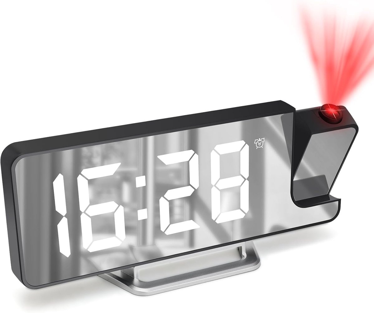 SnelShoppen - Cuteefun Projectie Alarmklok met LED Scherm, Snooze Functie, Temperatuurweergave, Aanpasbare Helderheid, 12/24 Uur Weergave, Digitale Kl