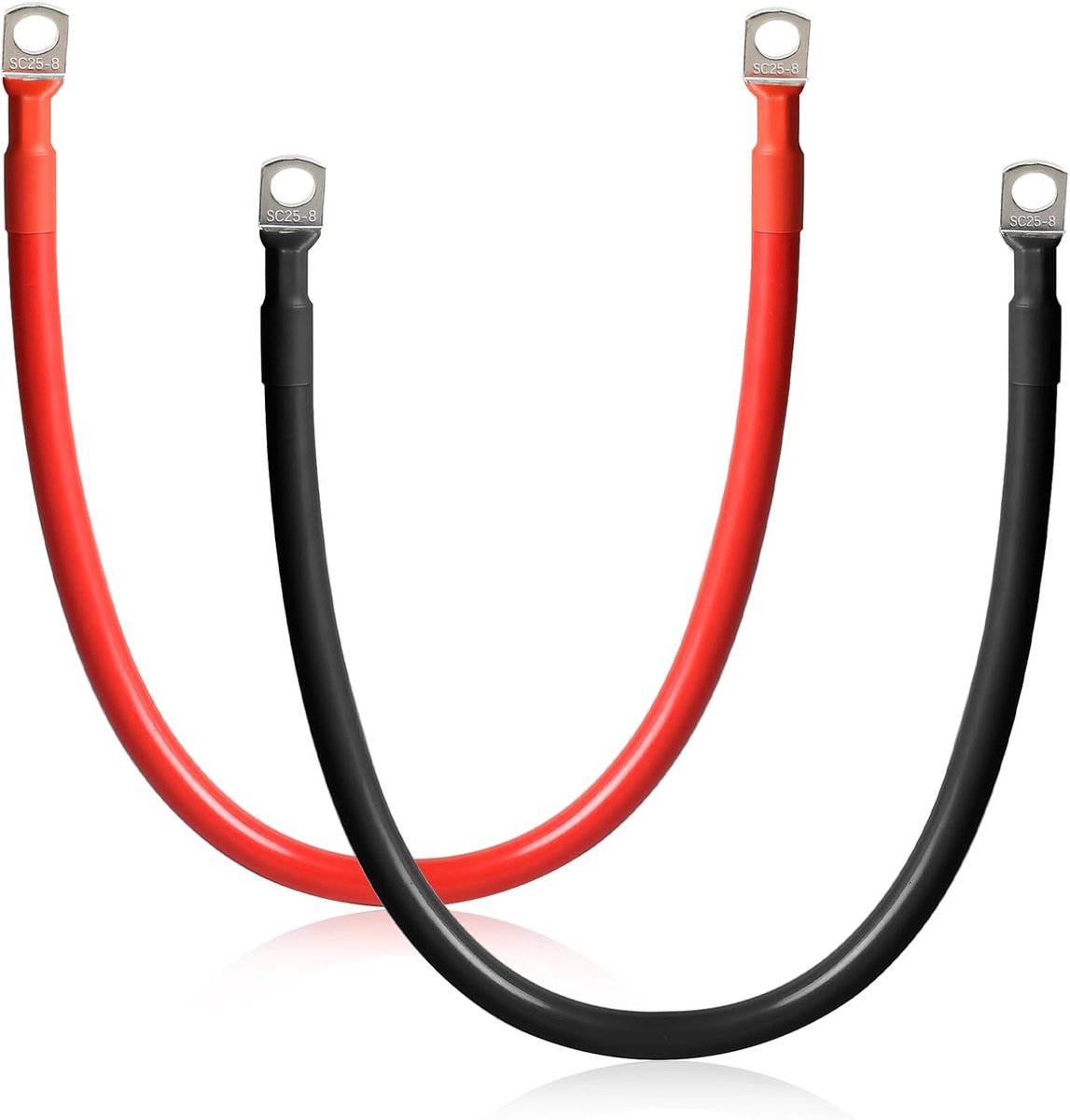 SnelShoppen - Pack van 2 M8 50 cm Accukabel 25 mm² met Ring Terminals voor Motorfiets, Zonne-energie, Auto Accu, Grondkabel, Zwart + Rood