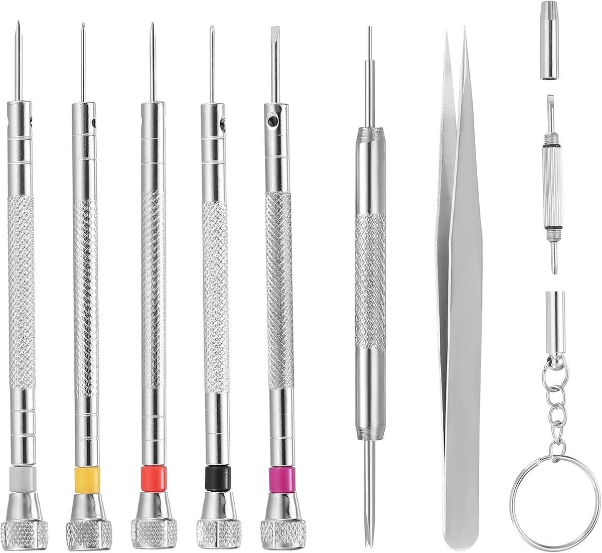 SnelShoppen - 9-delige Horloge Schroevendraaier Set, Precisie Set voor Brillen Reparatie, Horlogemakers Bril Kleine Hex Flat Head Set voor Sieraden en