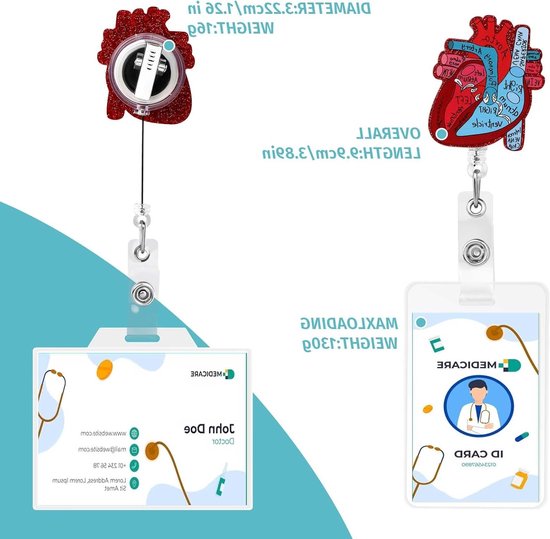 Hartvormige Badgehouder met Retractable Reel en ID Kaartclip voor Verpleegkundigen, Artsen en Studenten - Ideaal voor Medische Professionals en Onderwijs — afbeelding 4