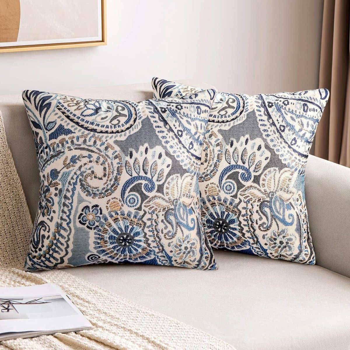 Decoratieve Kussenslopen Set van 2 - Vintage Stijl Mandala Bloemmotief - 45 x 45 cm - Ideaal voor Woonkamer, Slaapkamer en Tuin Sofa Decor