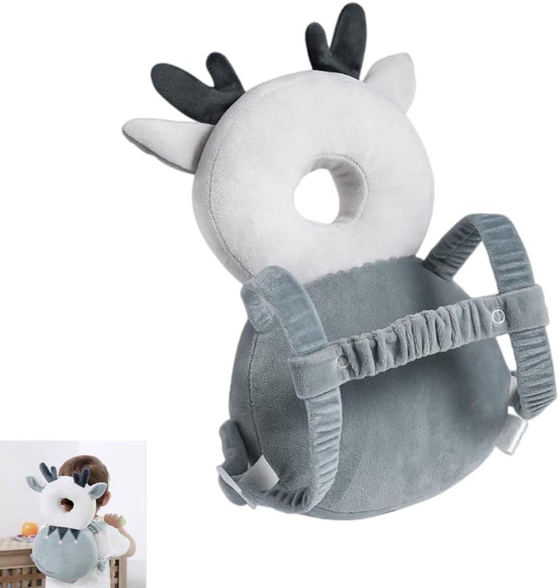 Verstelbare Hoofdbescherming voor Baby's en Peuters, Veiligheidskussen voor Kinderen, Ideaal voor Wandelen en Spelen (Wit & Blauw)