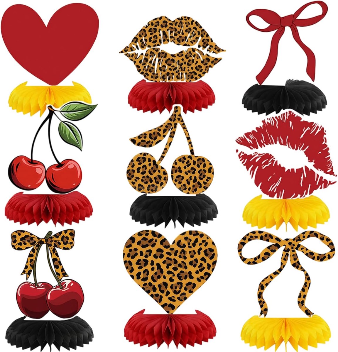 SnelShoppen - Unieke verjaardag versiering - Tafeldecoratie met kersen en luipaardprint - Honeycomb centerpieces voor safari dieren verjaardagsfeest v