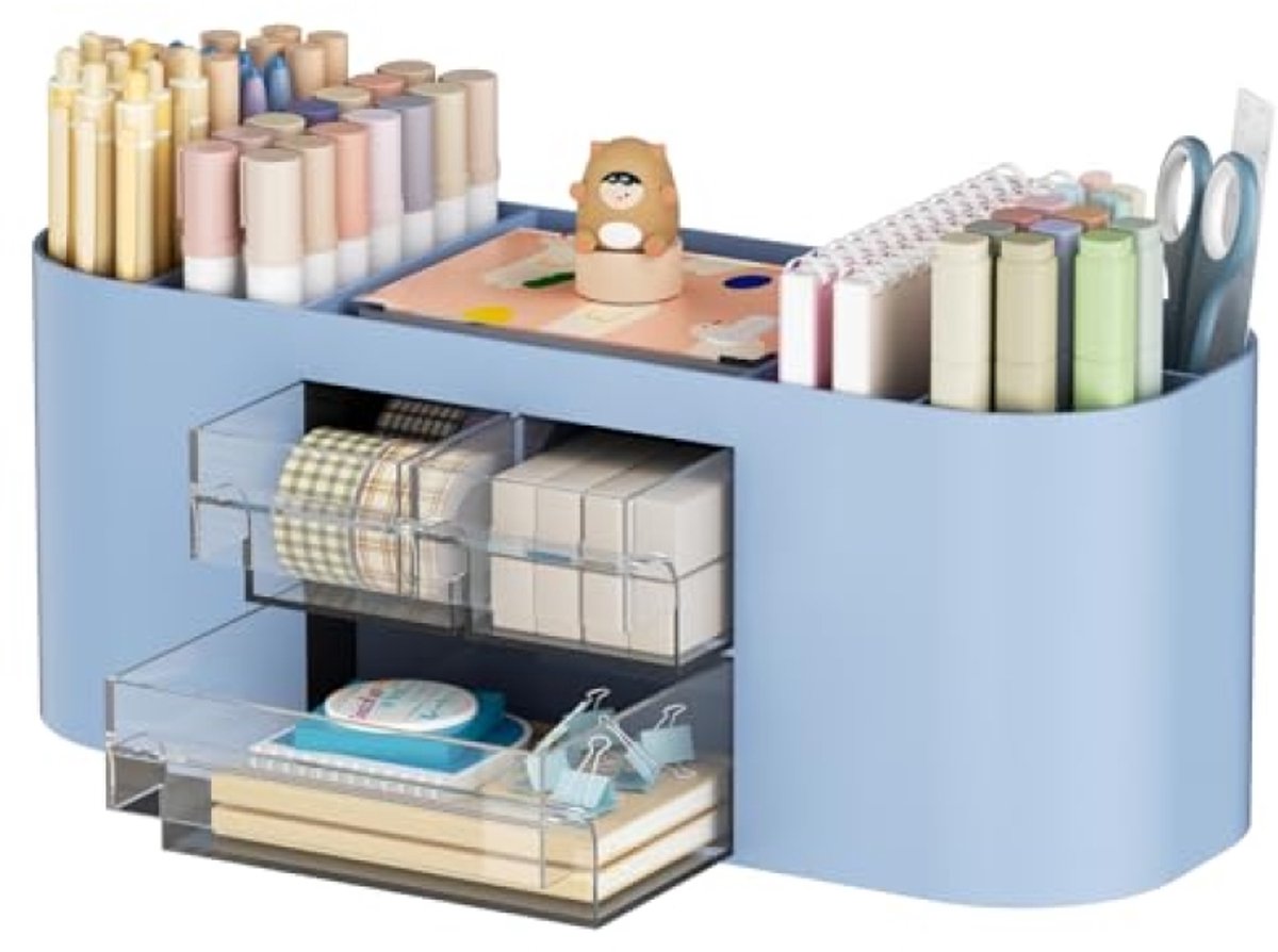 Bureau Organizer met 3 Laden - Pennenhouder met 7 Vakken - Office Accessoires voor Thuis, School en Kantoor - Blauw