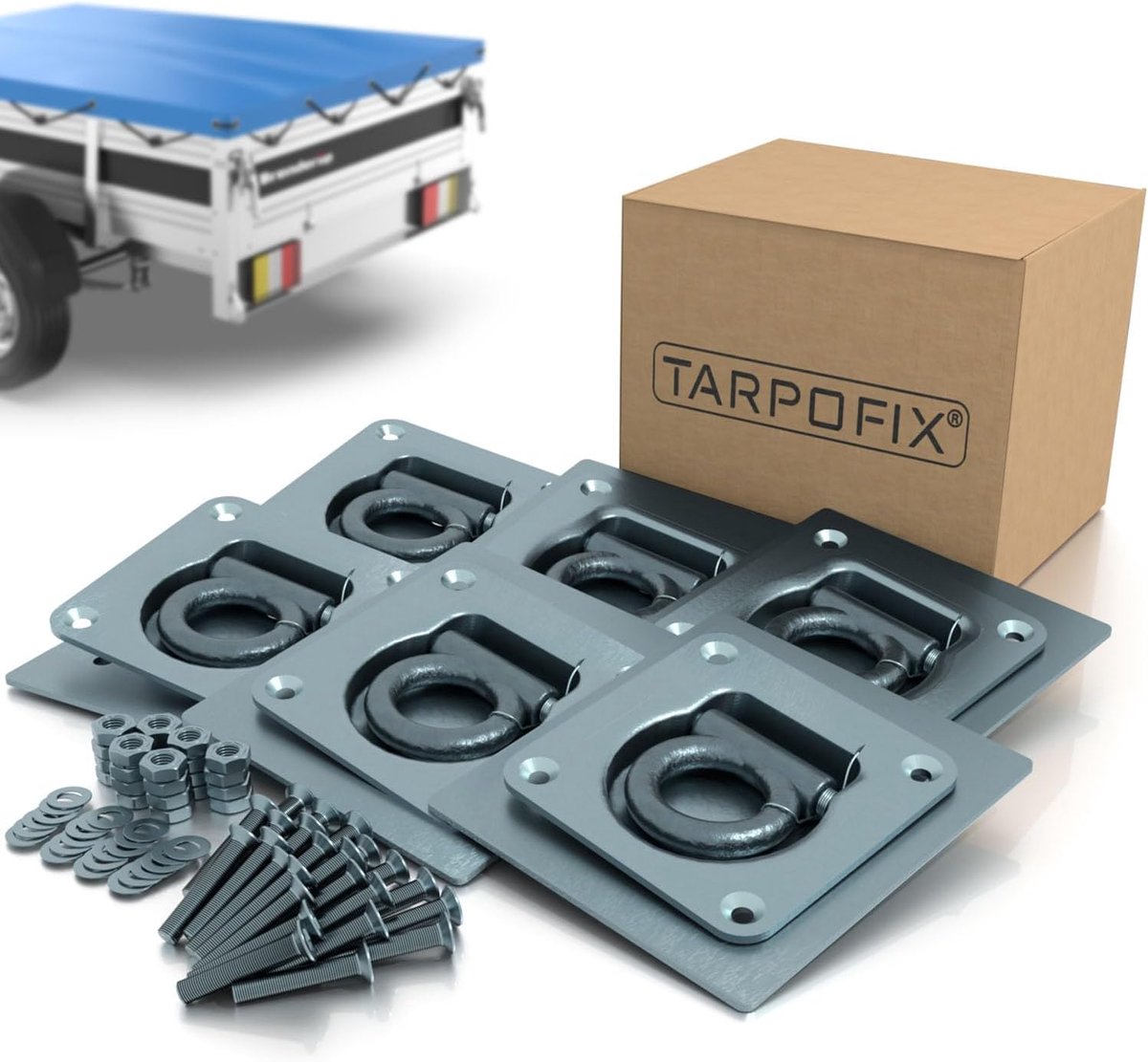 SnelShoppen - Tarpofix Hanger Lashing Eyelets met Tegenplaten en Schroeven (6 stuks) - Robuuste Lashing Ringen van Gegalvaniseerd Staal - Tot 800daN T
