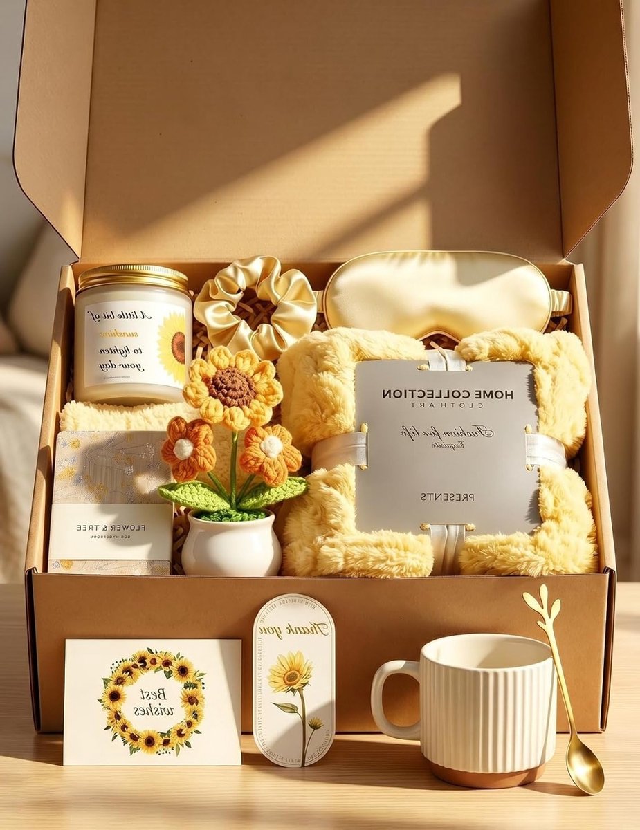 Cadeauset voor vrouwen met zonnebloemthema, perfect voor verjaardagen, Moederdag en Valentijnsdag, inclusief unieke geschenken en accessoires