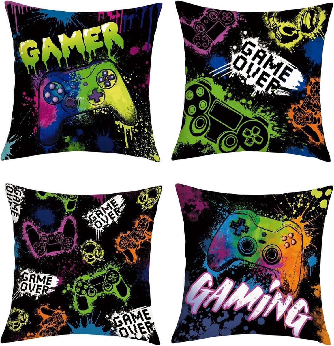 SnelShoppen - Set van 4 Gaming Kussenhoezen 45 x 45 cm voor Jongens - Decoratieve Velvet Kussenslopen voor Speelkamer en Slaapkamer - Geen Geur, Zacht