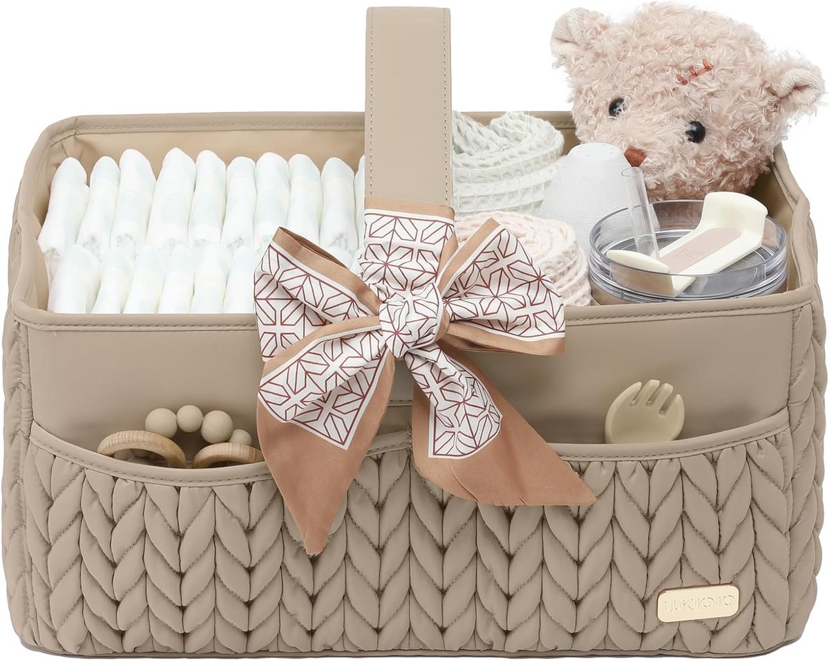 Thijox - Luxueuze Babyluiercaddy Beige - Opbergmand voor Pasgeboren Jongen en Meisje - Reisbabymand voor Luiers en Babydoekjes - Organizer Draagtas Op
