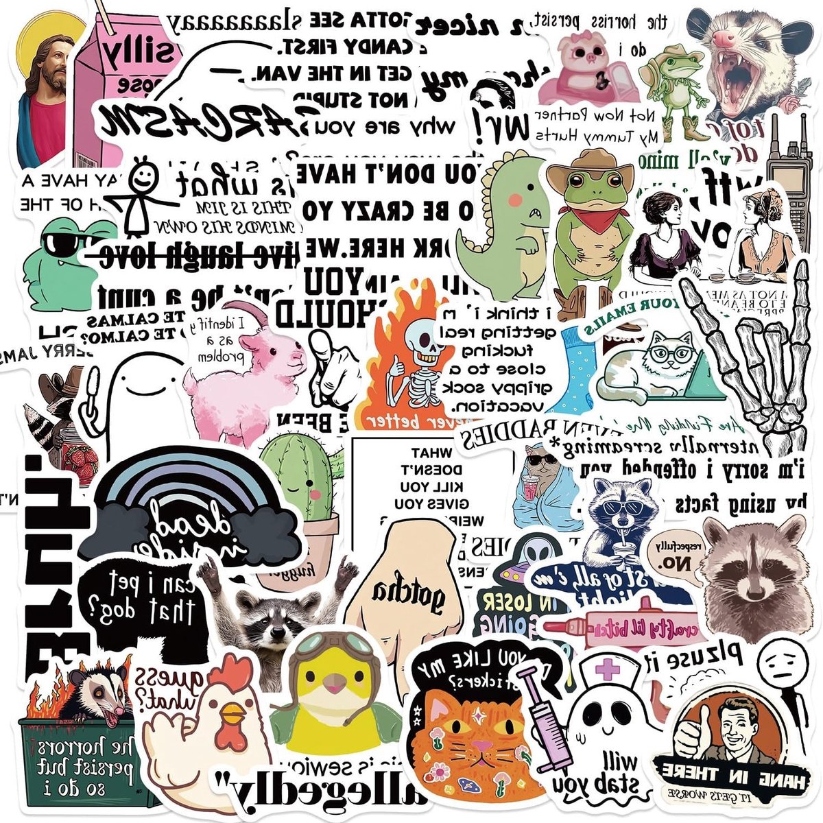Grappige Meme Stickers voor Tieners en Volwassenen - 50 Stuks Vinyl Stickerset voor Auto, Fiets, Skateboard en Laptop