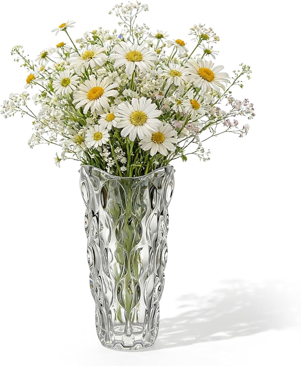 SnelShoppen - Glass Flower Vase 9.4 Inch - Moderne Minimalistische Glazen Vaas - Grote Tul