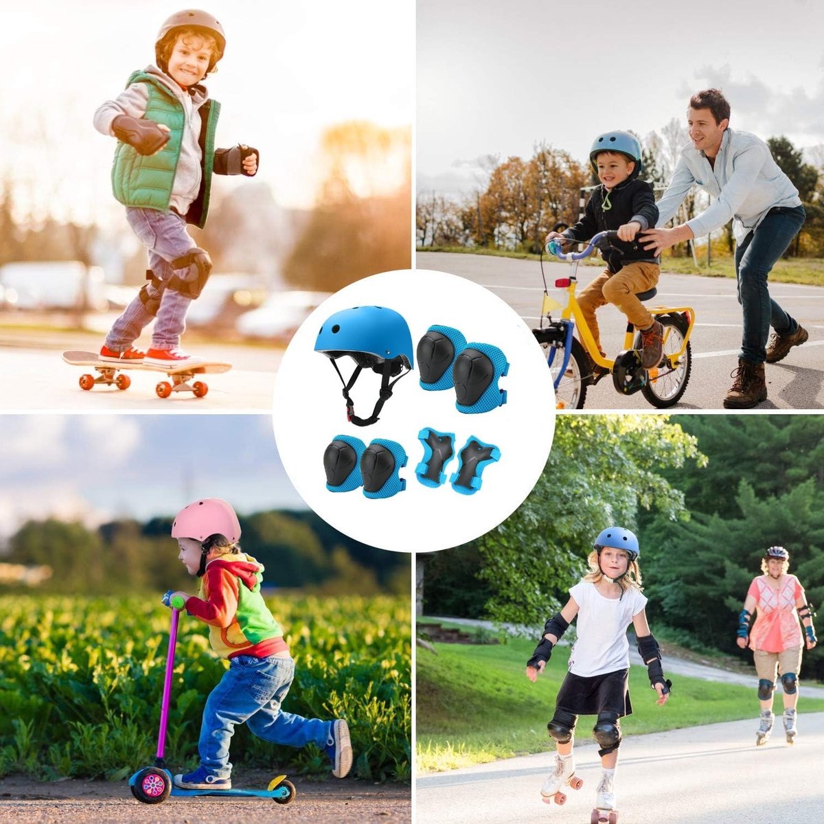 Kniebeschermers en Helm Set voor Kinderen van 3-10 Jaar, Bescherming voor Knieën en Ellebogen, Inline Skaten en Fietsen Veiligheid Equipment