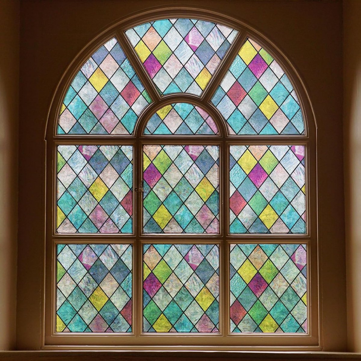 SnelShoppen - Privacy Folie voor Ramen, Kleurrijke Ruit Motief, Anti-UV Stained Glass Stickers 44cm x 300cm voor Thuis en Kantoor, Decoratieve Raamfol