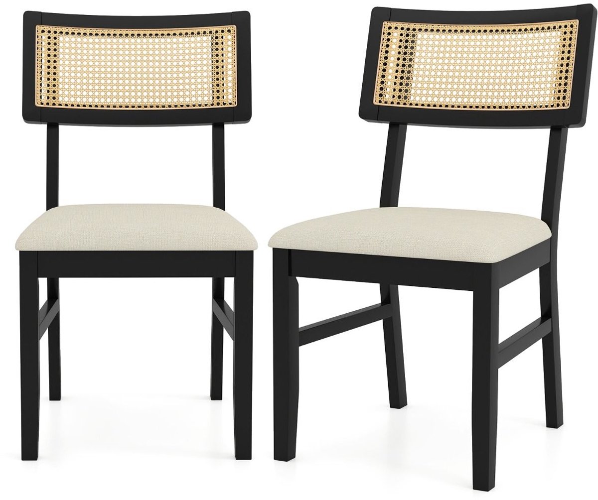 SureDeal® - Eettafel - Rieten Eetkamerstoelen Keukenstoelen - Stof - Gewatteerde Zitting -