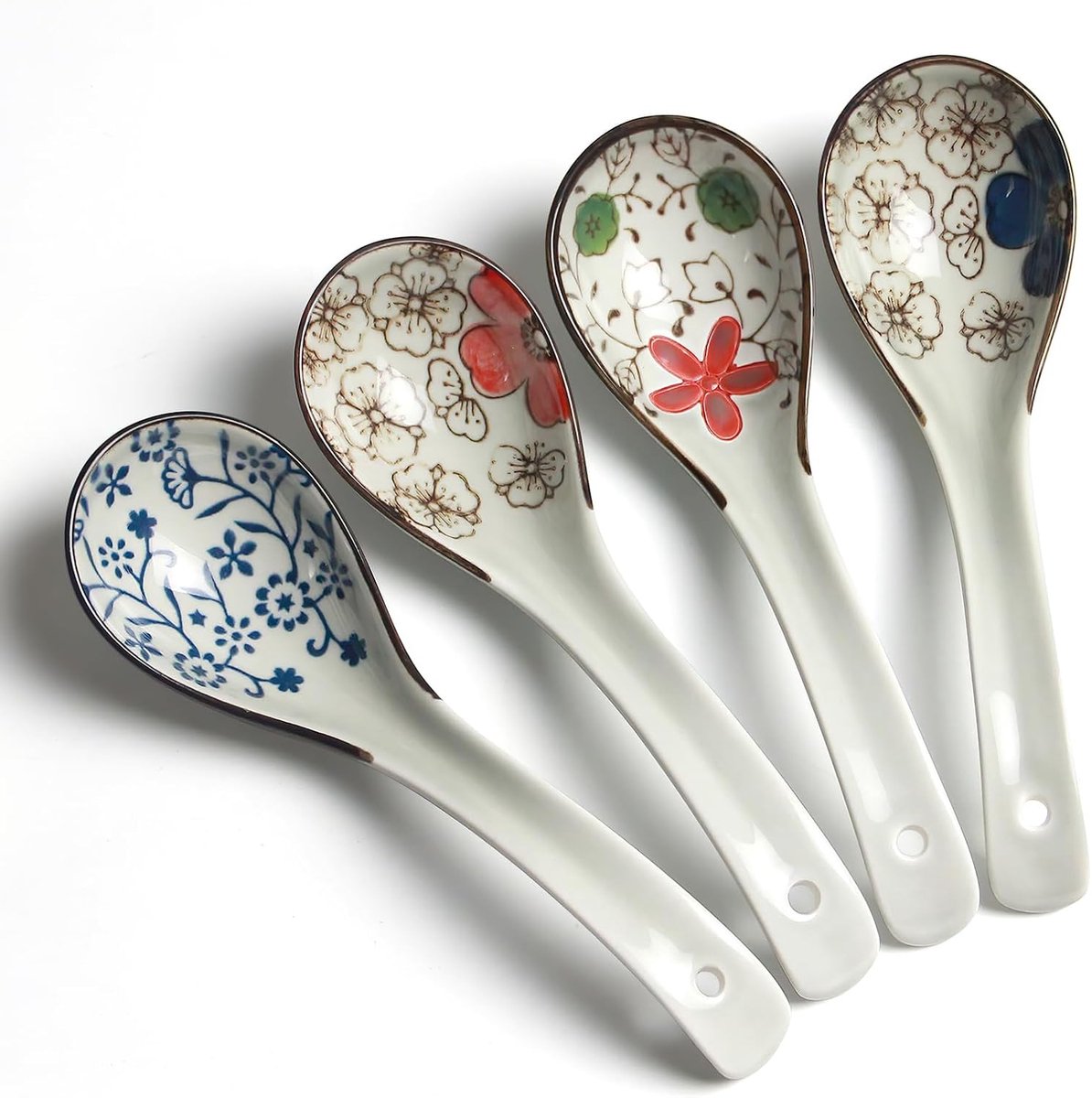 SnelShoppen - Chinese Keramische Ramenlepels, 4 Stuks - Japanse Retro Soeplepels voor Ramen, Pho, Wonton, Dumplings en Miso - Ideaal voor de Aziatisch