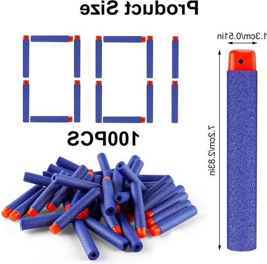 Pack van 100 vervangende schuimdartpijlen voor blasters, ideaal voor Nerf Elite 2.0, feestaccessoires en schietplezier — afbeelding 4