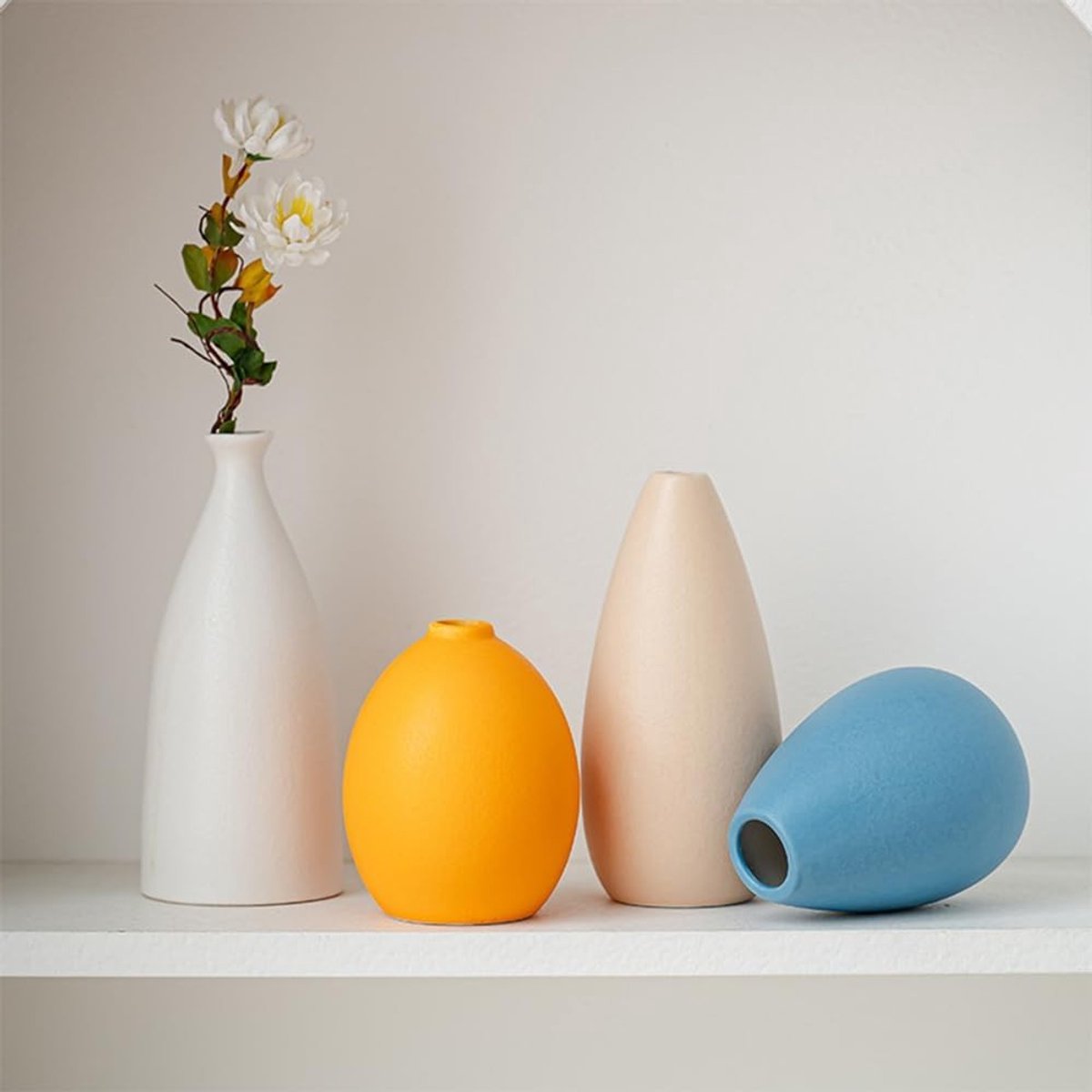Set van 4 Moderne Keramische Vazen in Morandi Kleuren voor Minimalistische Tafeldecoratie, Scandinavische Stijl, Boho Decoratieve Vazen voor Pampasgras in Woonkamer en Slaapkamer