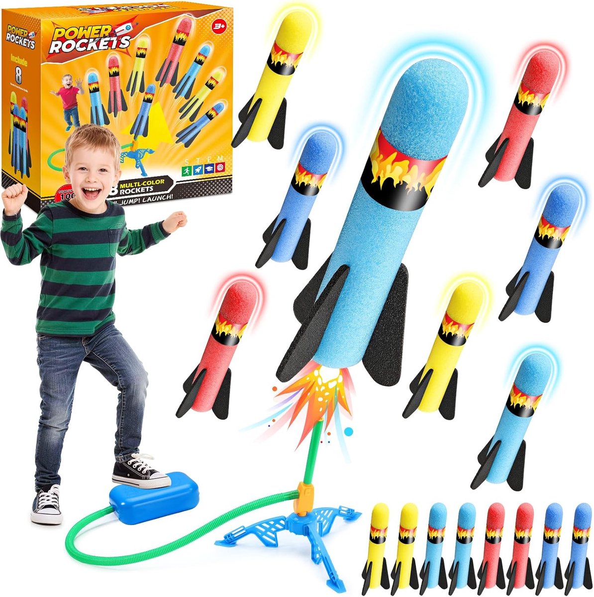 SnelShoppen - Tuinspeelgoed voor kinderen 3-10 jaar - Krachtige Foam Rocket Launcher - Herbruikbare Speelgoedraket - Hoogte tot 30 meter - Perfect voo
