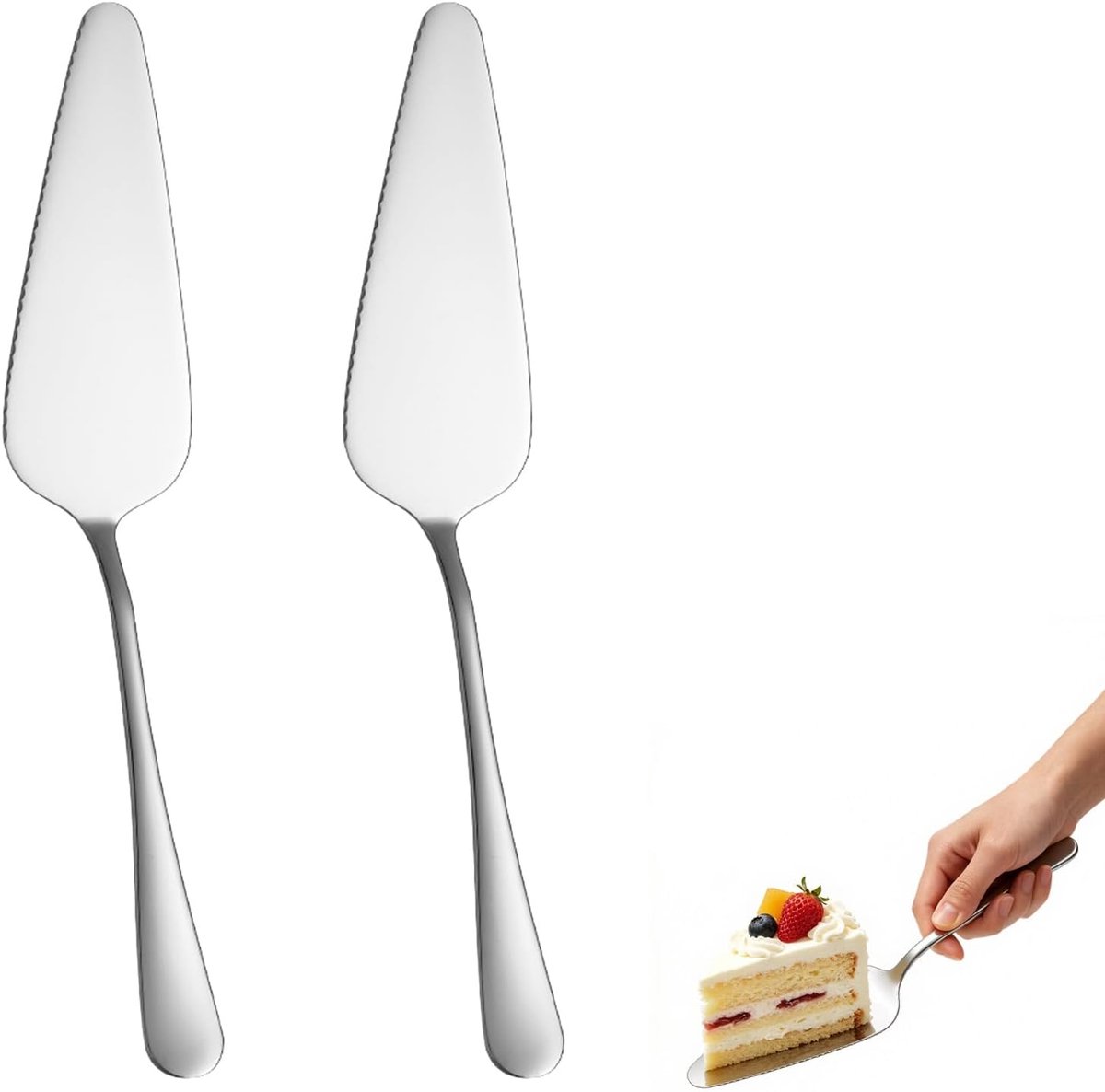 SnelShoppen - 2 stuks taartschep roestvrij staal - taartschep met gekartelde rand voor taart, cake, pizza, lasagne - serveerbestek voor feest, keuken