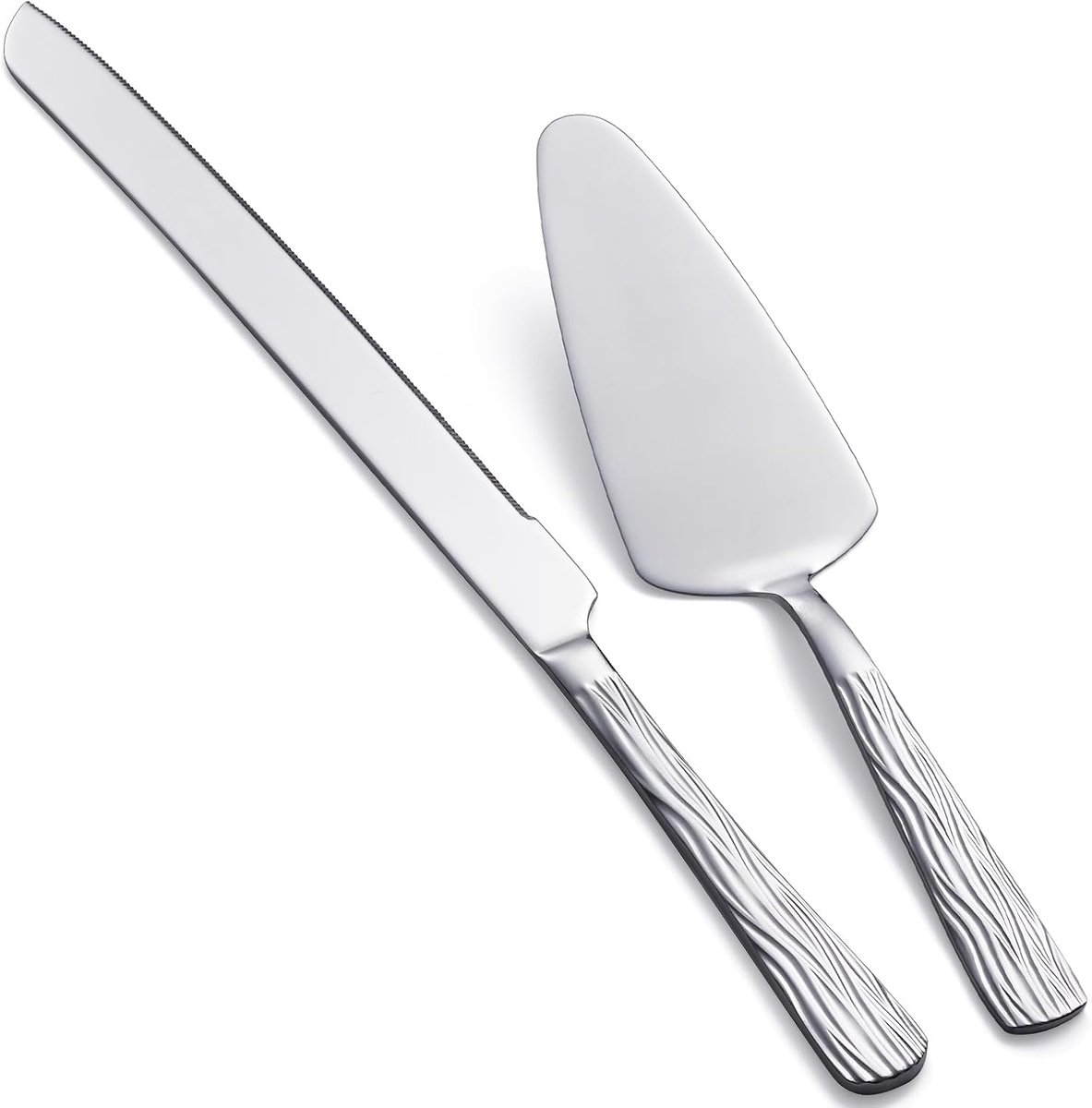 SnelShoppen - Silver Cake Cutter Set - RVS Taartmes en Taartserveerset - Perfect voor Bruiloft, Verjaardag, Feestjes en Evenementen - 33 cm en 23.5 cm