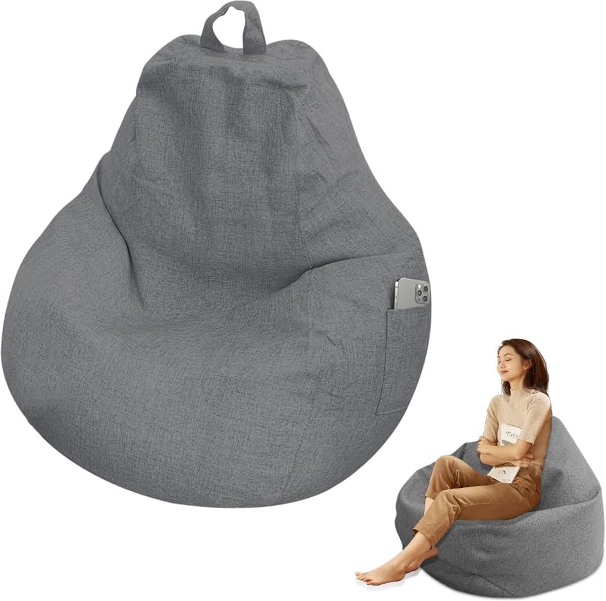 SnelShoppen - XL Bean Bag Cover Zonder Vulling voor Kinderen en Volwassenen, Wasbare Zitzak voor Binnen en Buiten, Katoen-Linnen Mix, Perfect voor Spe